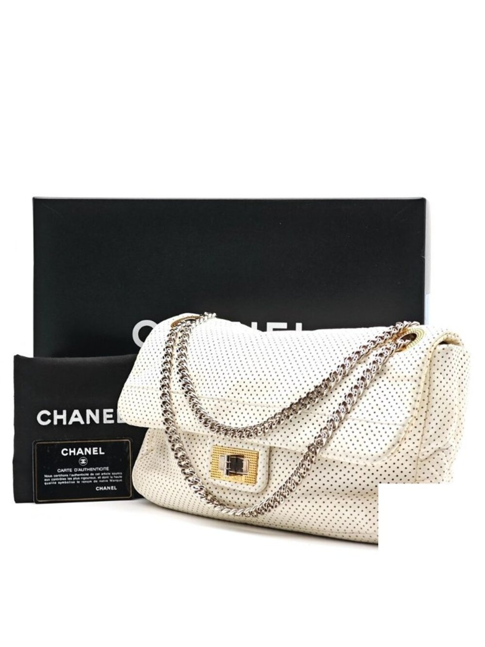 Chanel Perforated Leather Chain Shoulder Bag White